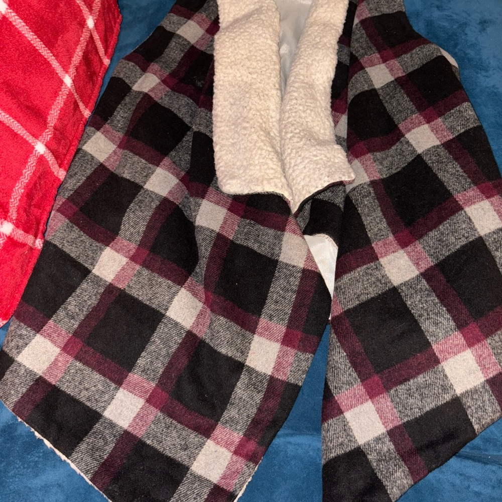 Plaid Wool Blend Shawl/Vest with Sherpa Lining